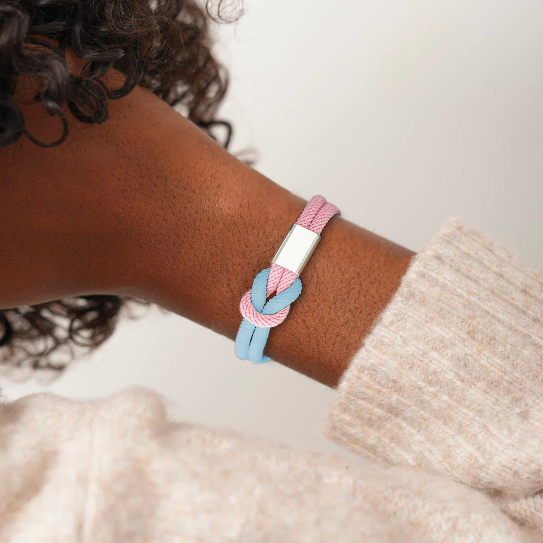 Blue & Pink Knot Bracelet | Støtt brystkreft