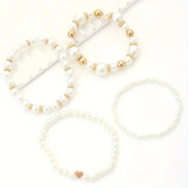 White Pearl Bracelet Set | Støtt brystkreft
