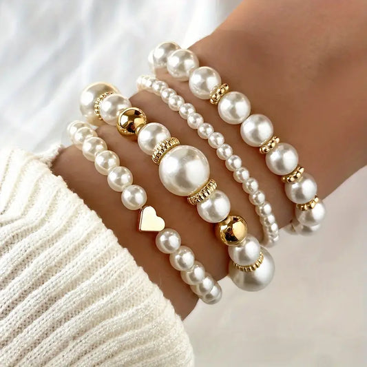 White Pearl Bracelet Set | Støtt brystkreft