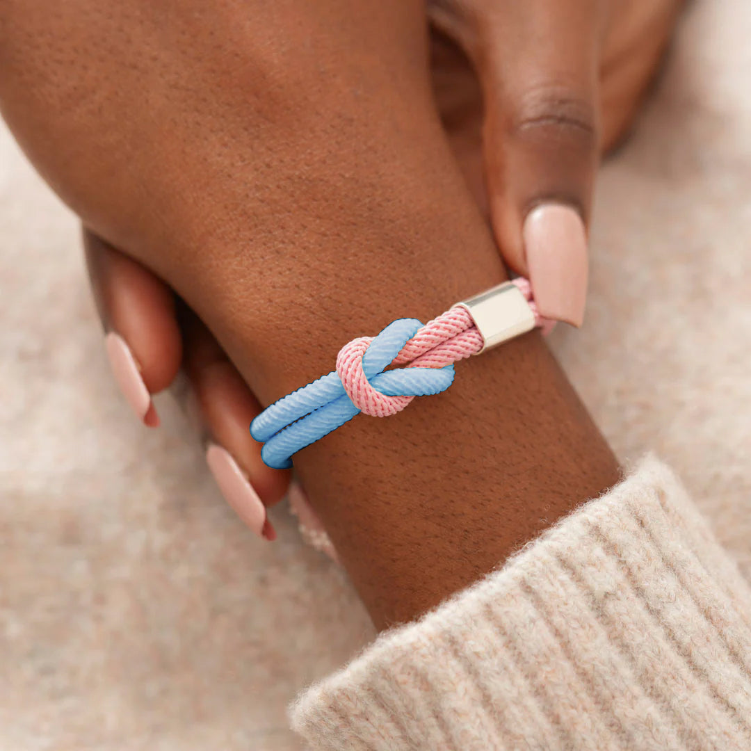 Blue & Pink Knot Bracelet | Støtt brystkreft