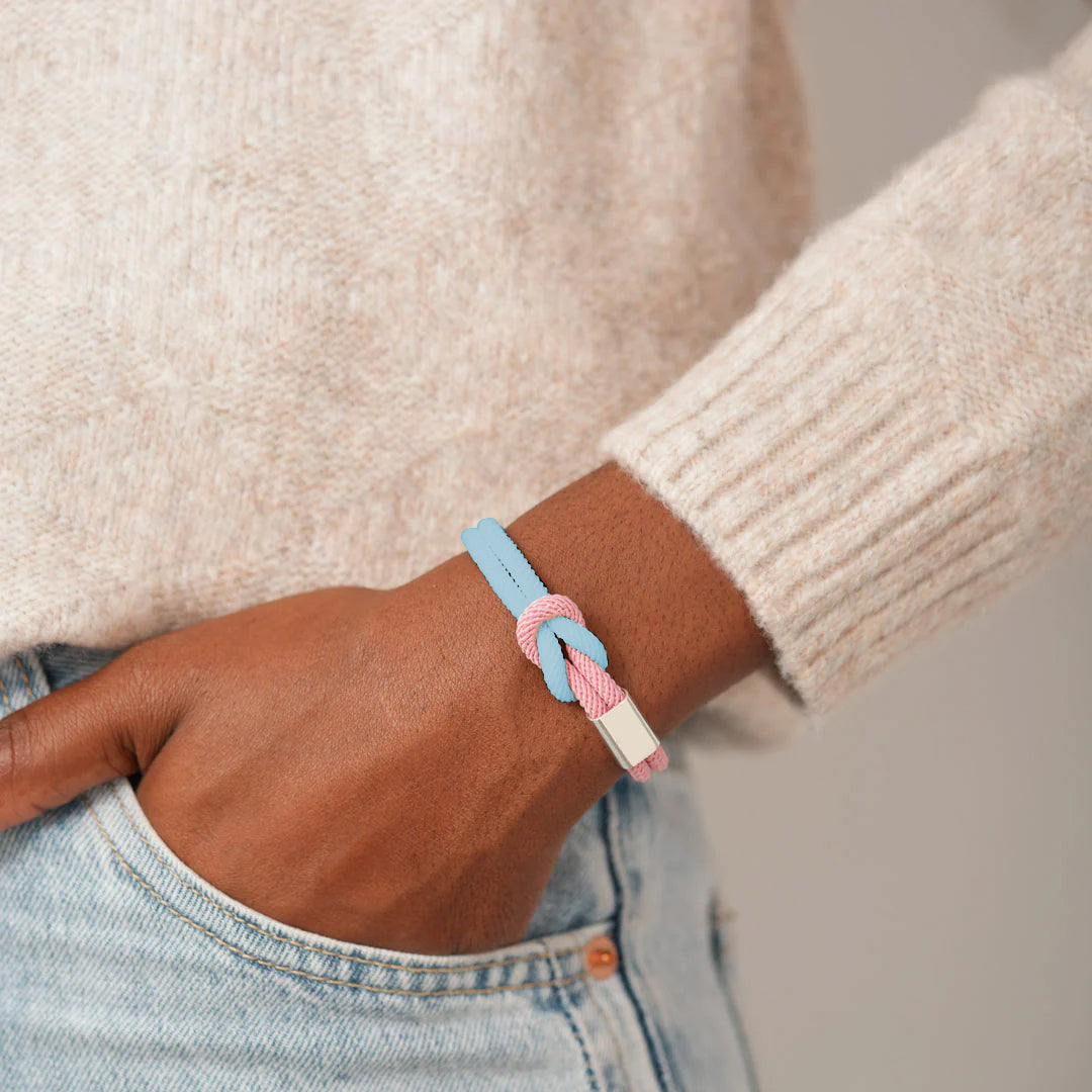 Blue & Pink Knot Bracelet | Støtt brystkreft