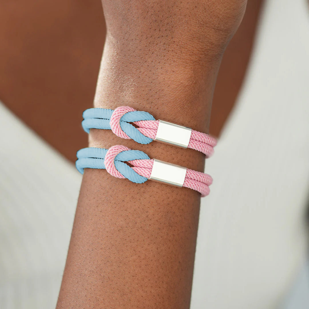 Blue & Pink Knot Bracelet | Støtt brystkreft