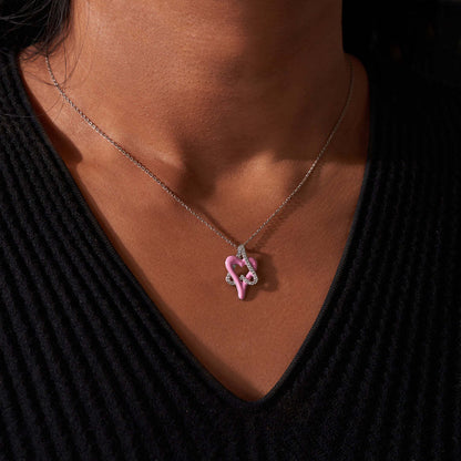 Pink Enamel Hearts Necklace | Støtt brystkreft