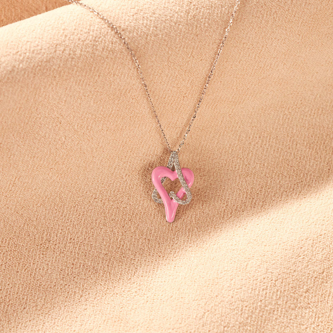 Pink Enamel Hearts Necklace | Støtt brystkreft