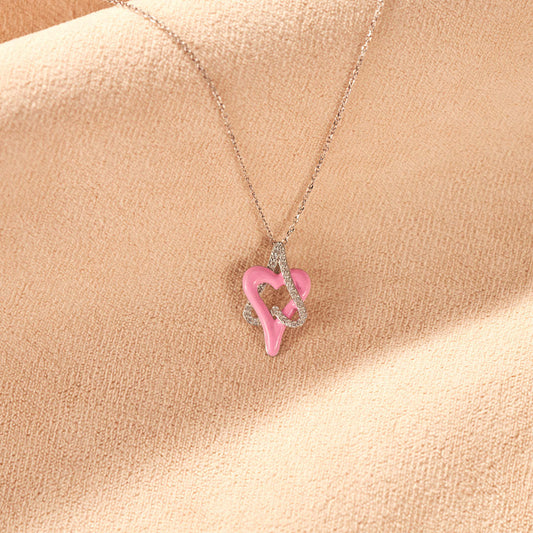 Pink Enamel Hearts Necklace | Støtt brystkreft
