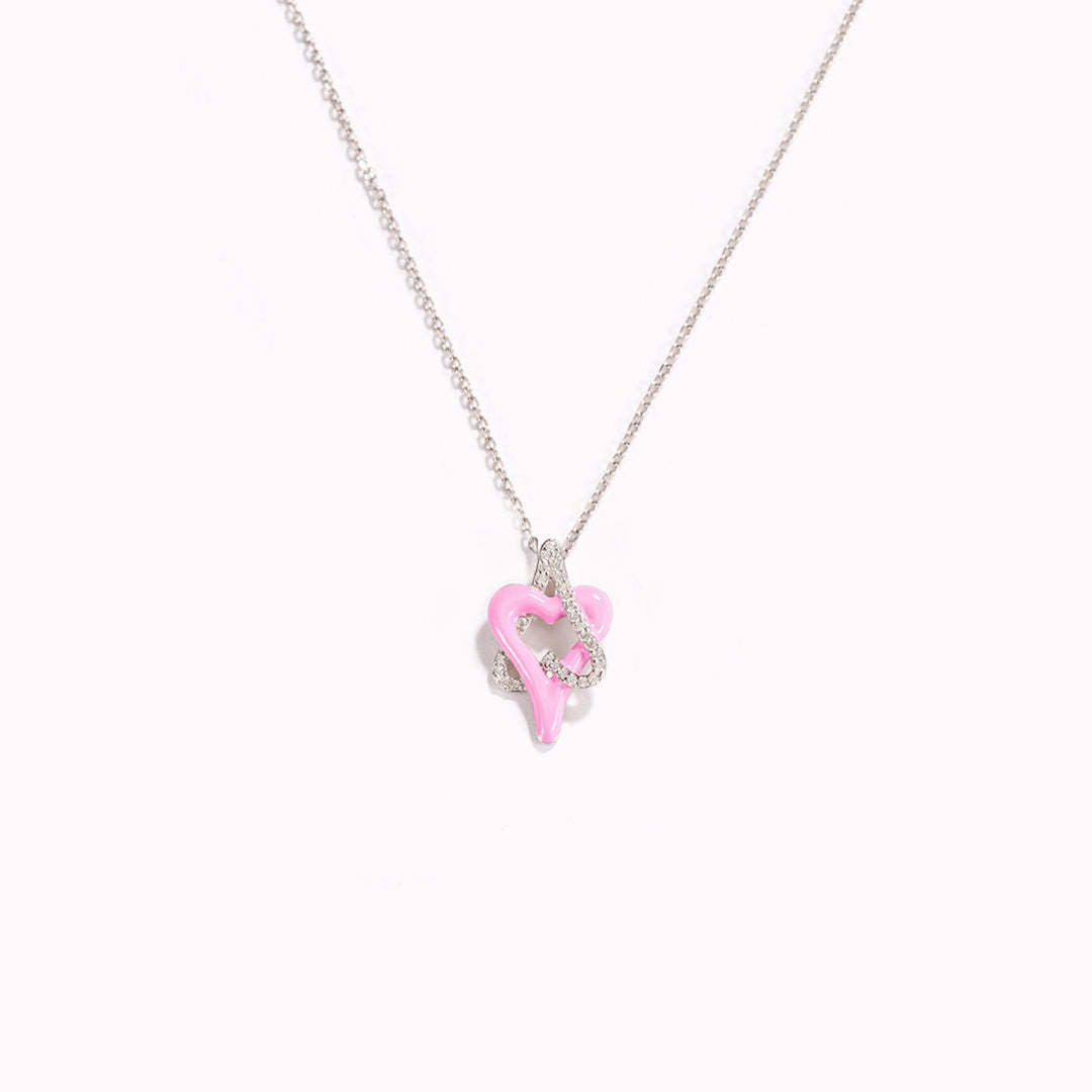 Pink Enamel Hearts Necklace | Støtt brystkreft