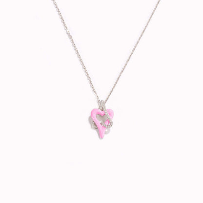 Pink Enamel Hearts Necklace | Støtt brystkreft