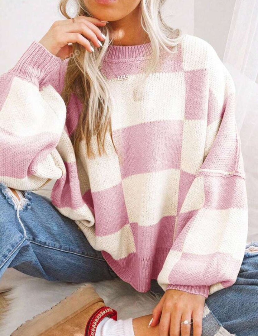 Cute Checkered Sweatshirt | Støtt brystkreft