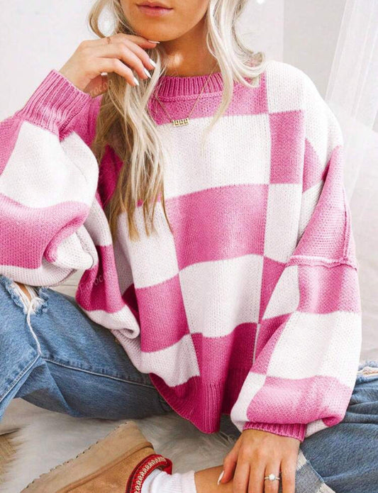 Cute Checkered Sweatshirt | Støtt brystkreft