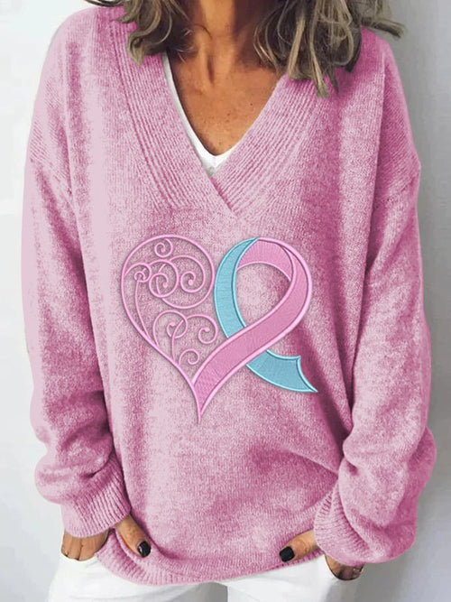 Heart V-neck Sweater | Støtt brystkreft