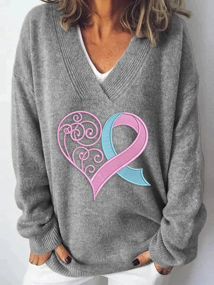 Heart V-neck Sweater | Støtt brystkreft