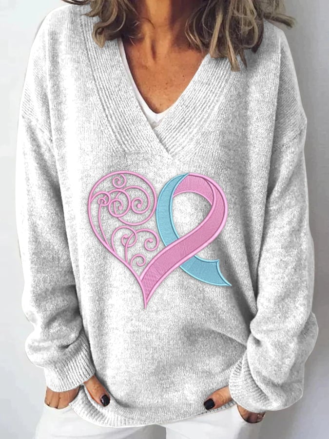 Heart V-neck Sweater | Støtt brystkreft