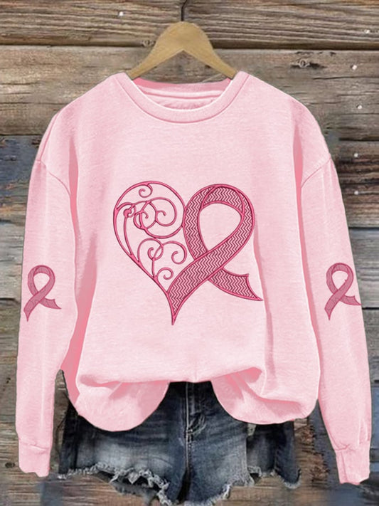 Heart Ribbon Sweatshirt | Støtt brystkreft