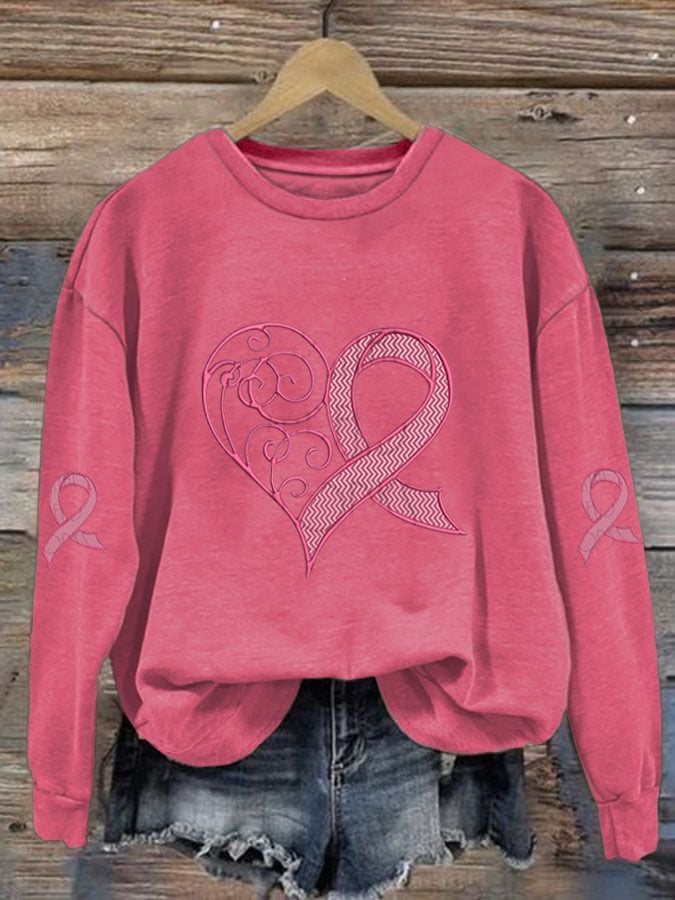 Heart Ribbon Sweatshirt | Støtt brystkreft
