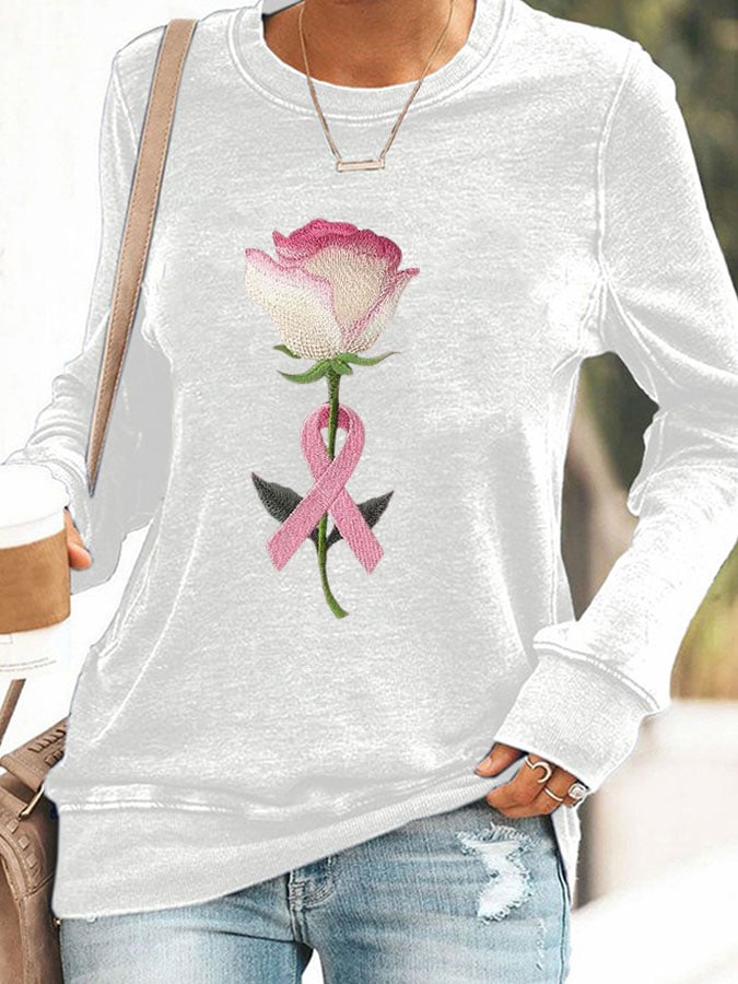 Rose Print Sweatshirt | Støtt brystkreft