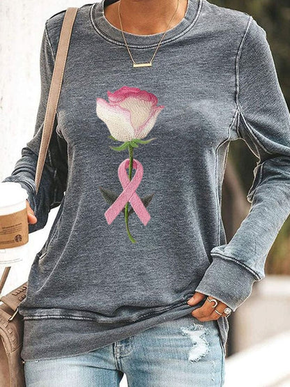 Rose Print Sweatshirt | Støtt brystkreft