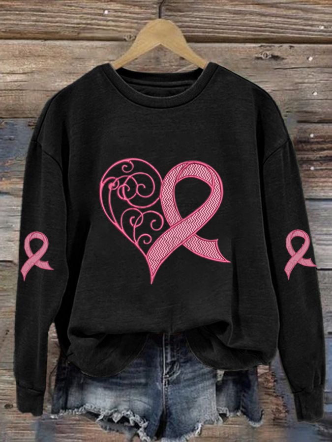 Heart Ribbon Sweatshirt | Støtt brystkreft
