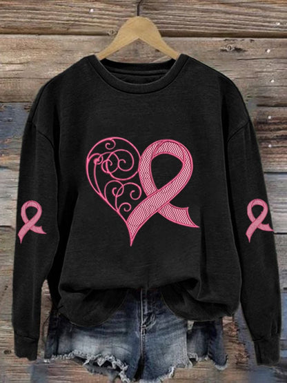 Heart Ribbon Sweatshirt | Støtt brystkreft