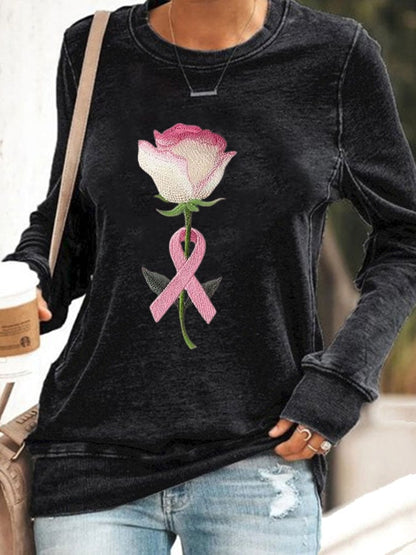 Rose Print Sweatshirt | Støtt brystkreft
