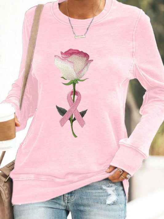 Rose Print Sweatshirt | Støtt brystkreft