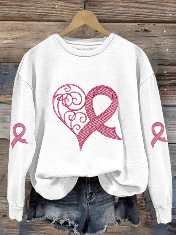 Heart Ribbon Sweatshirt | Støtt brystkreft