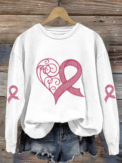 Heart Ribbon Sweatshirt | Støtt brystkreft