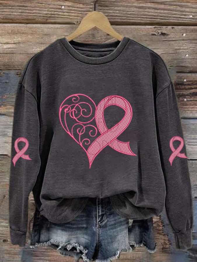 Heart Ribbon Sweatshirt | Støtt brystkreft