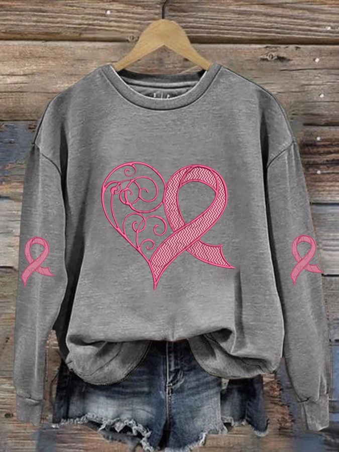 Heart Ribbon Sweatshirt | Støtt brystkreft